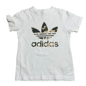 Adidas Originals Kids White Camo Trefoil Logo Short Sleeve T-Shirt Size 5/6Y